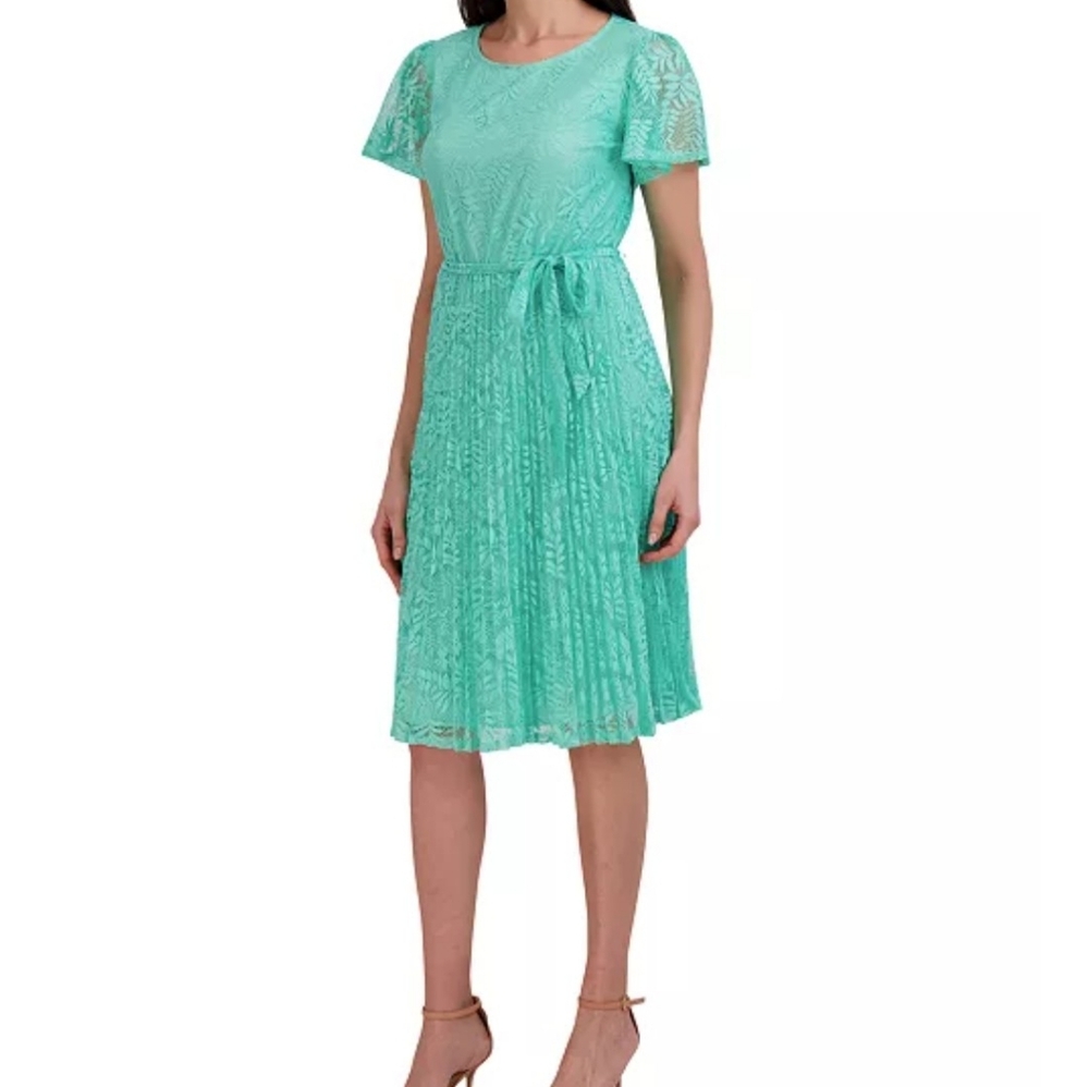 Studio One Aqua Green Lace Pleated Midi Dress Size 8